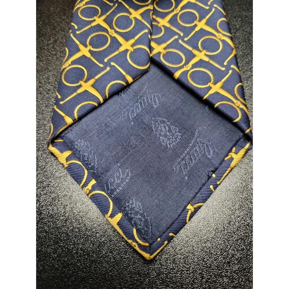 Gucci Men's Necktie Navy Gold Horsebit Silk 3.75 x 58 Excellent